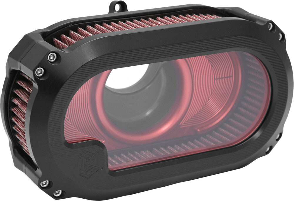 Kens Factory NL Air Cleaner With Glass Blkw RED CVO `23 RG Flhx `24 - NXT-05BR For Harley Touring 2023-2026