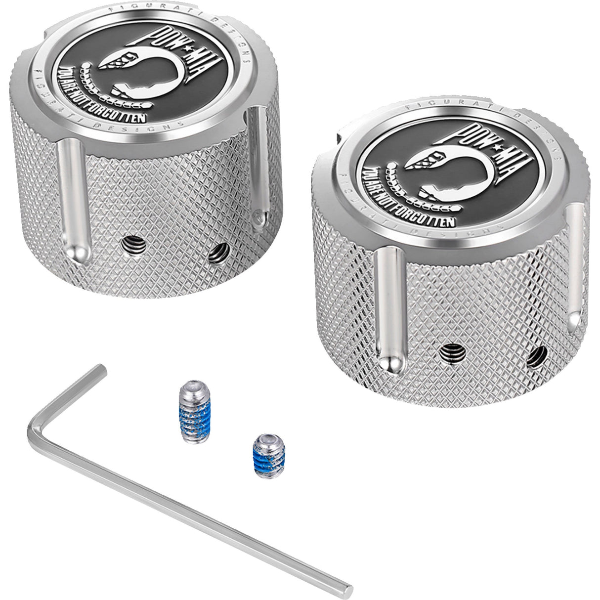 Figurati Designs Front Axle Nut Cover Front Stainless Steel POW MIA Silver - FD50-FAC-SS For Harley Motorcycles 2002-2022