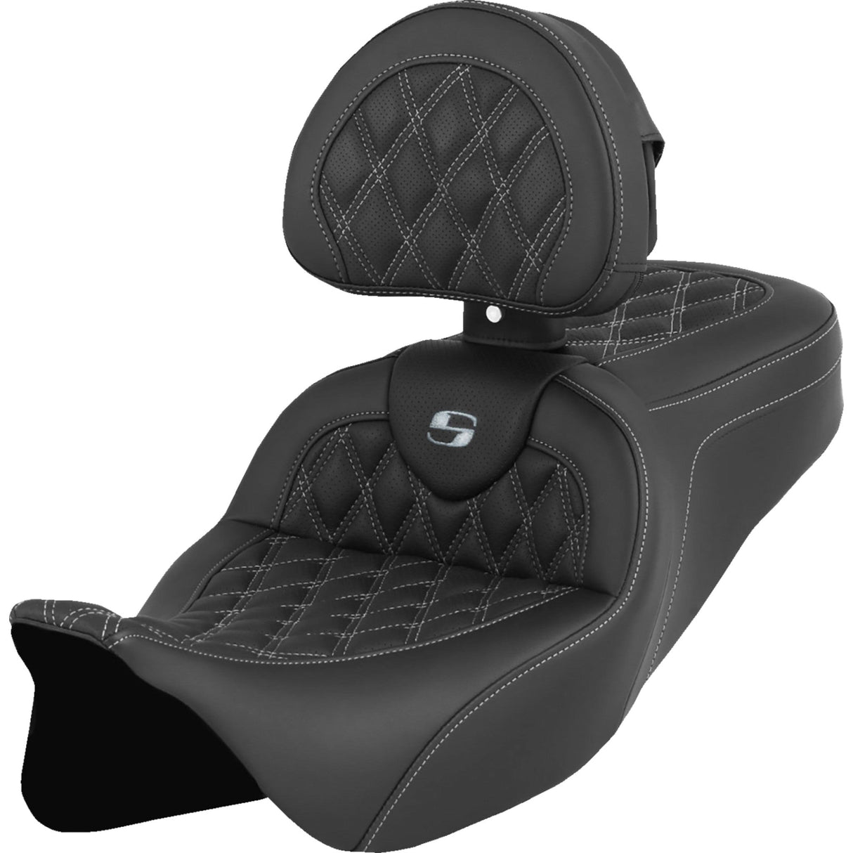 Saddlemen Roadsofa™ Lattice Stitch Seat With Backrest Silver Stitch - 808-07B-182B5 For Harley Touring 2008-2025