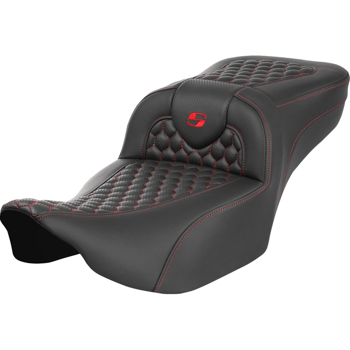 Saddlemen Roadsofa™ Extended Reach Seat Without Backrest Honeycomb Red Stitch - 823-07-19004 For Harley Touring 2023-2026