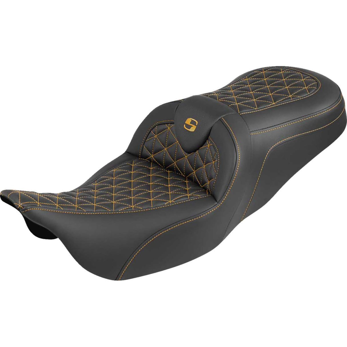 SADDLEMEN 0801-2204 808-07B-21007 RoadSofa™ Tri Gripper Seat standard reach - gold stitch - w/o backrest - flh/flt '08-'25