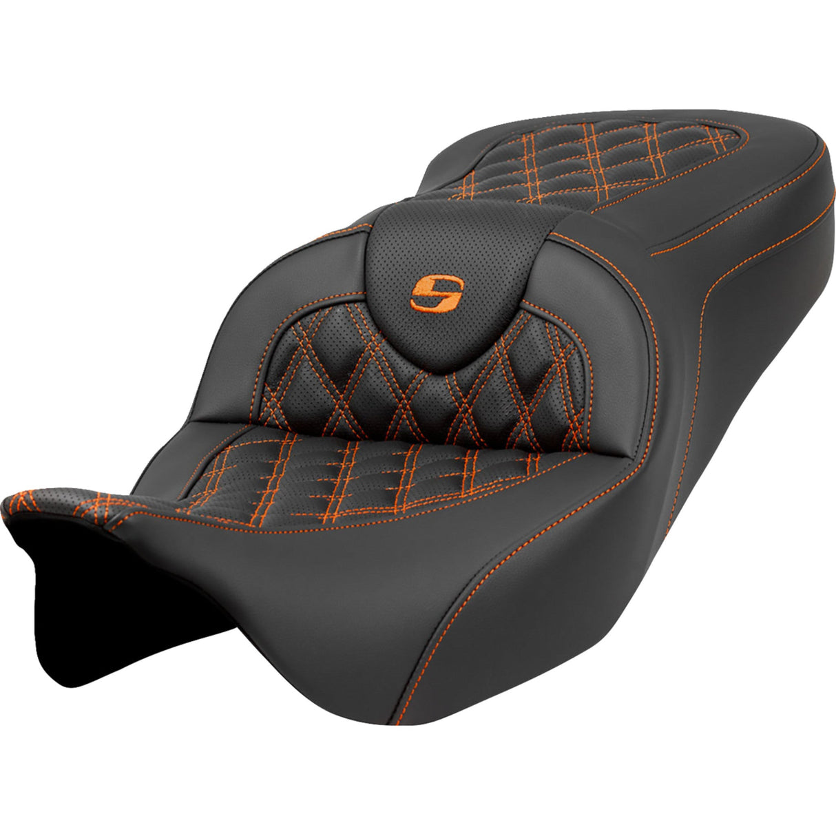 Saddlemen Roadsofa™ Lattice Stitch Seat Orange Stitch Without Backrest - 808-07B-18203 For Harley Touring 2008-2025