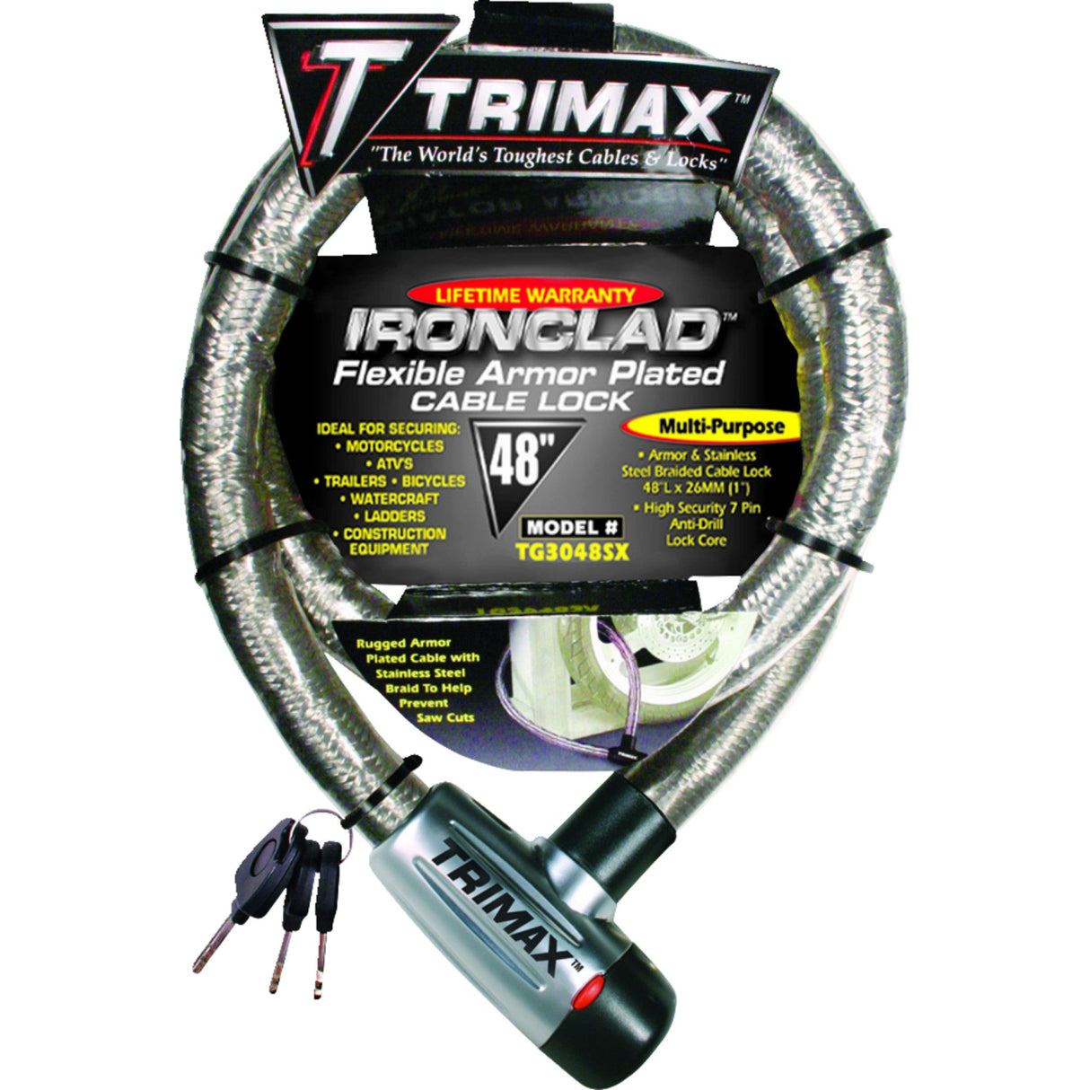 TRIMAX 4010-0010 TG3048SX Gladiator Series Armored Cable Braided Cable Lock - 48"