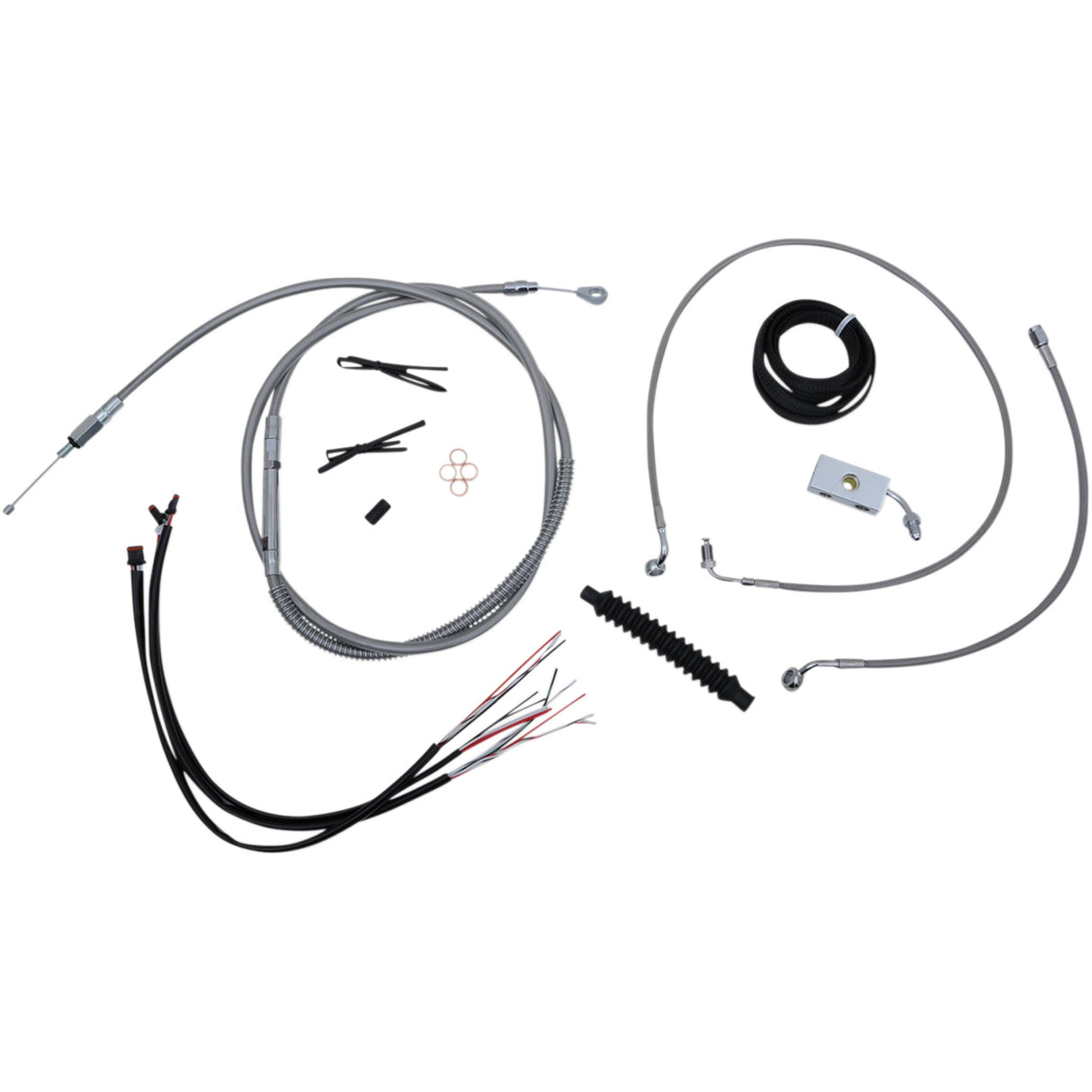 LA CHOPPERS 0662-0494 LA-8152KT2-16 Complete Stainless Braided Handlebar Cable/Brake Line Kit — Cable Kit Handlebar Cable/Brake Line Kit - Complete - 15" - 17" Handlebars - Stainless