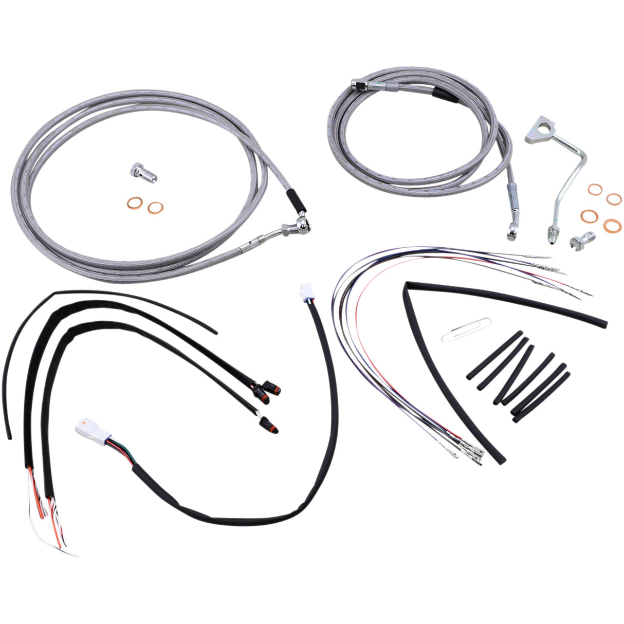 Burly Brand Complete Stainless Braided Handlebar Cable Brake Line Kit 16" Ape Hangers - B30-1162 For Harley Road Glide 2015-2016