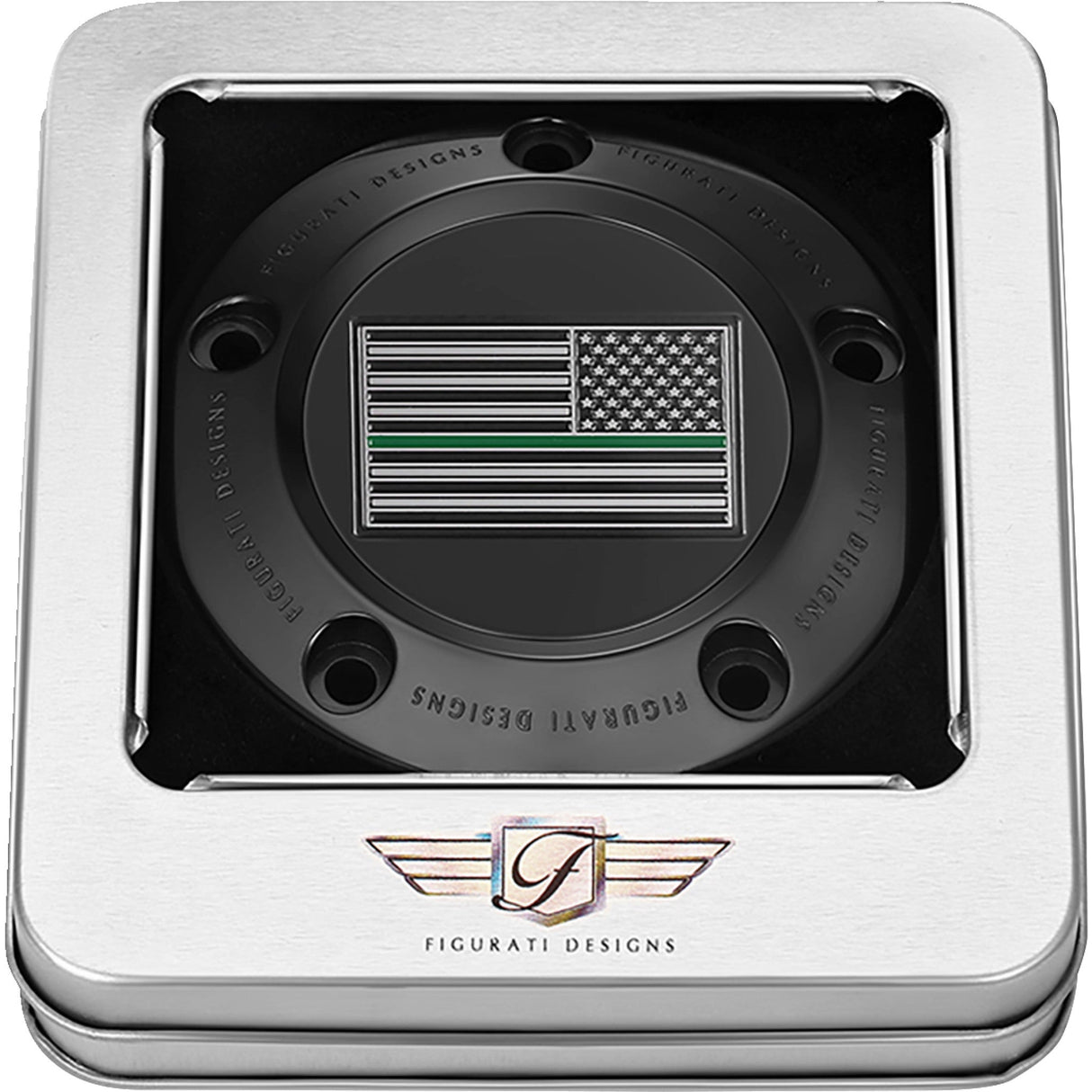 FIGURATI DESIGNS 0940-2099 FD72-TC-5H-BLK Timing Cover 5 hole - green line american flag - black