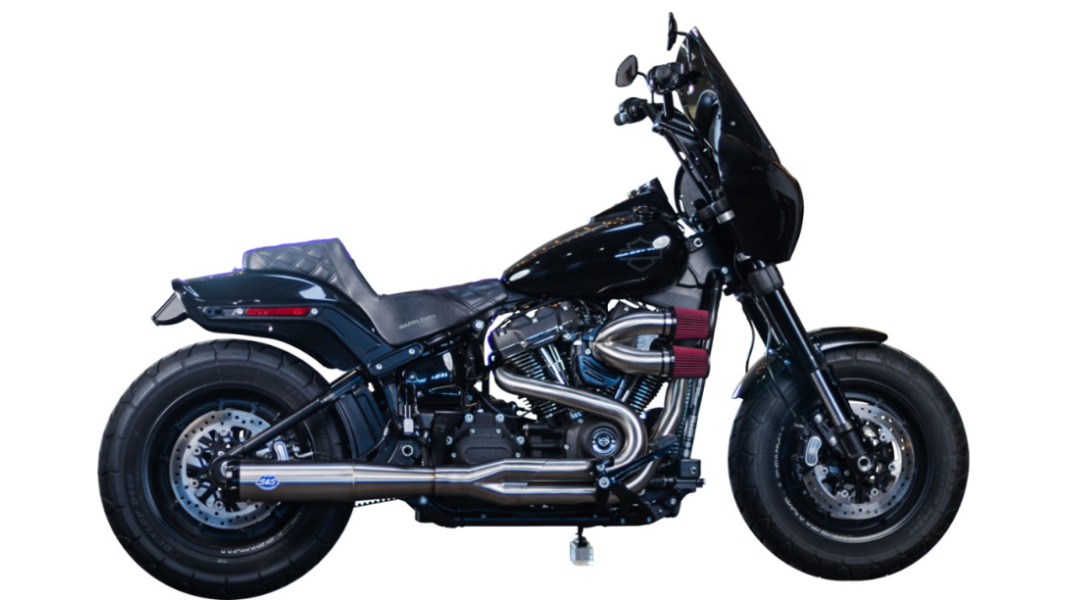 S&S Cycle 2-Into-1 Superstreet Exhaust System Brushed Stainless Steel - 550-1099 For Harley Softail 2018-2024