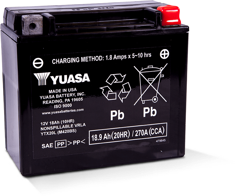 Yuasa Battery YUAM420BS Yuasa YTX20L Maintenance Free AGM 12-Volt Battery