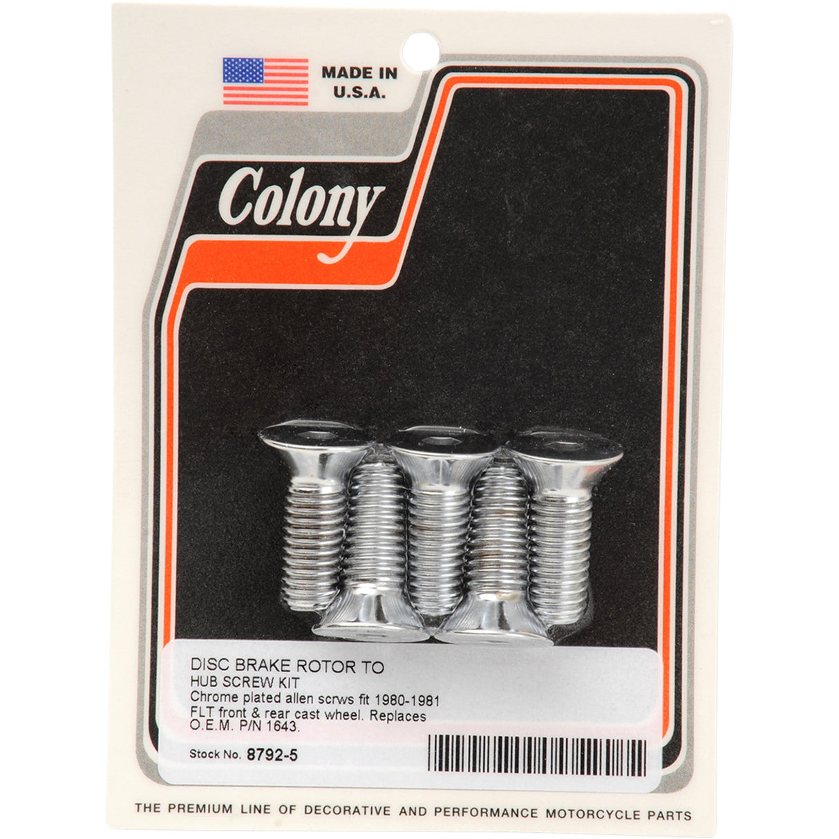 Colony Rotor, Sprocket And Belt Mounting Hardware Kit Brake Rotor Socket-Head Countersunk 1-1/4" - 8792-5 For Harley Tour 1980-1981