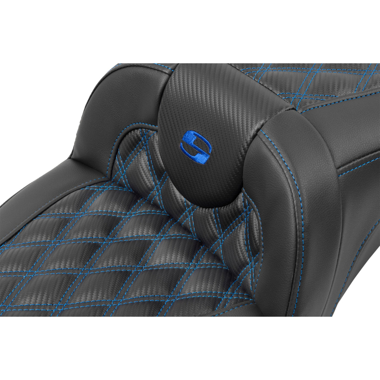 Saddlemen Roadsofa™ Extended Reach Seat Without Backrest Lattice Stitch Blue Stitch - 823-07-20701 For Harley Touring 2023-2026