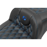 Saddlemen Roadsofa™ Extended Reach Seat Without Backrest Lattice Stitch Blue Stitch - 823-07-20701 For Harley Touring 2023-2026
