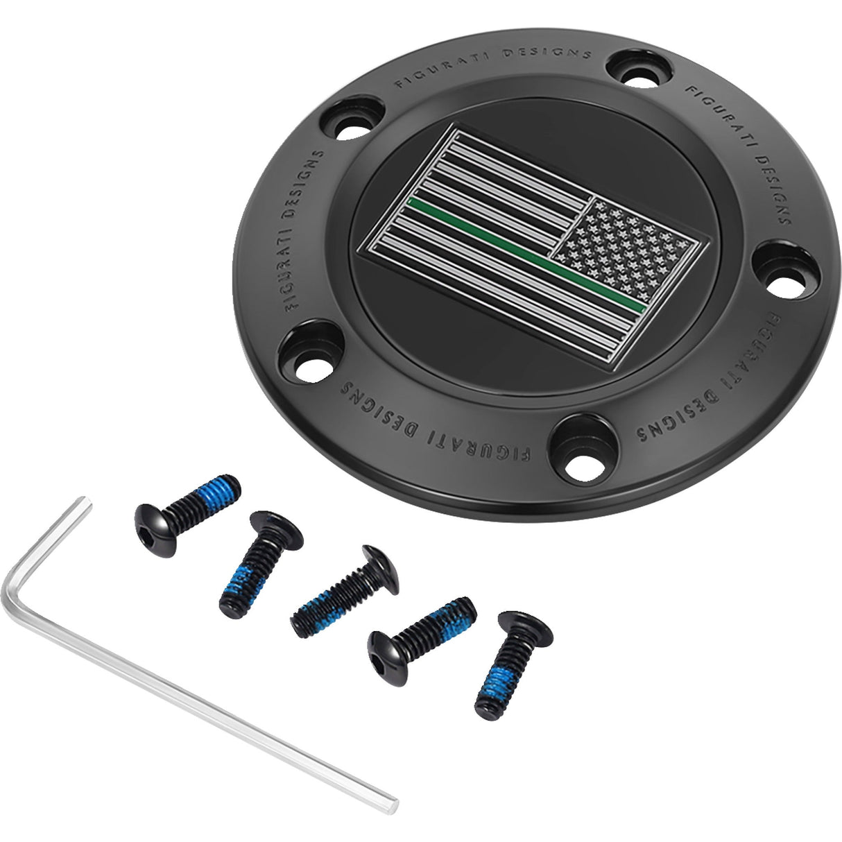 FIGURATI DESIGNS 0940-2099 FD72-TC-5H-BLK Timing Cover 5 hole - green line american flag - black