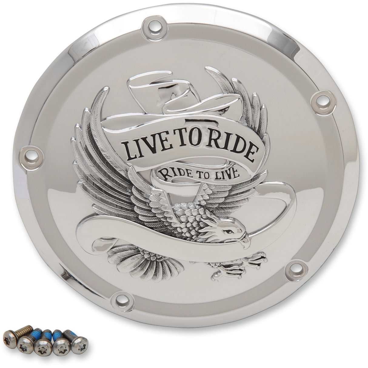 Drag Specialties Live to Ride Derby Cover 5-Hole Chrome For Harley Touring 2015-2026