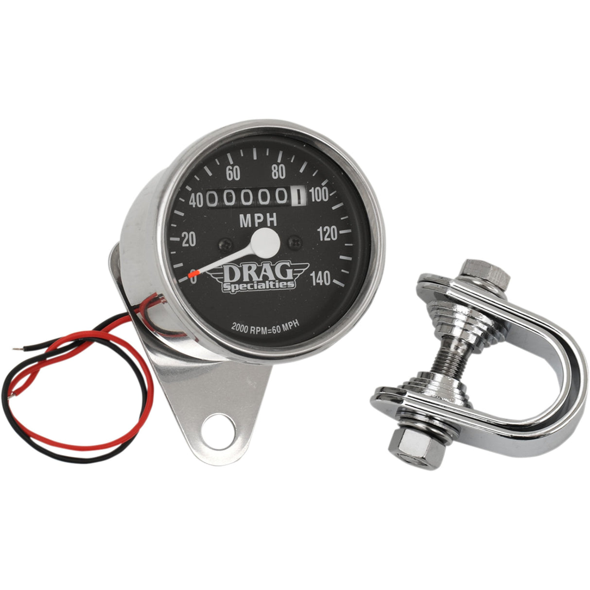 DRAG SPECIALTIES 2.4" Mini Mechanical Speedometer MPH LED Speedometer/Indicators - Chrome Housing Face 2:1