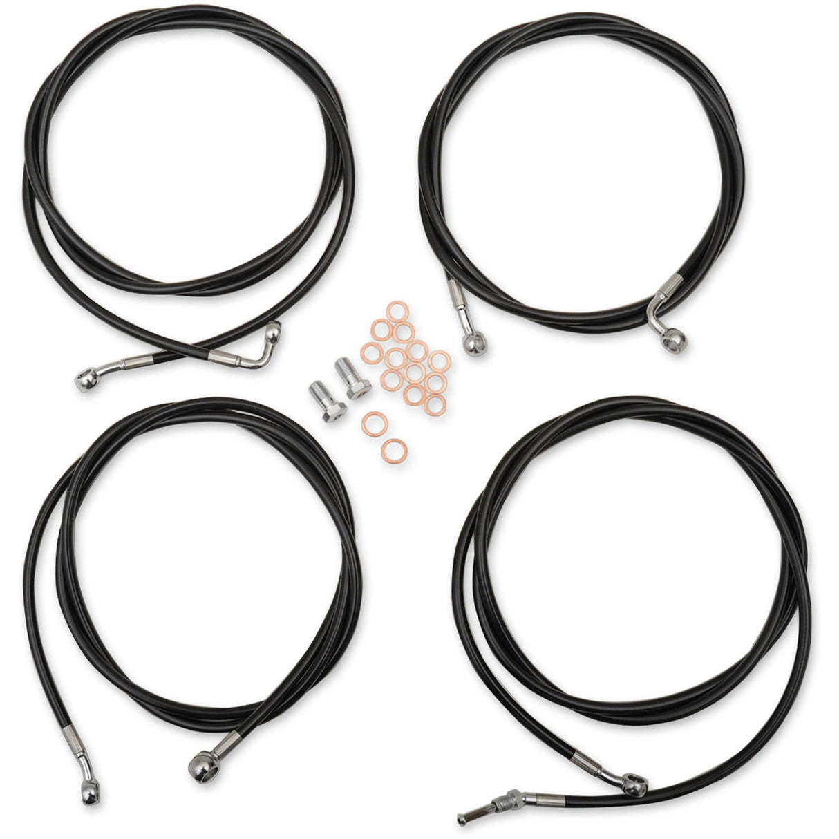 LA CHOPPERS 0610-1935 LA-8054KT-16B Standard Black Vinyl Braided Handlebar Cable/Brake Line Kit — Ape Hanger Handlebar Cable/Brake Line Kit - 15" - 17" Ape Hanger Handlebars - Black Vinyl