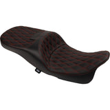 DRAG SPECIALTIES SEATS 0801-1982 Extended Reach Freedom Touring Seats Extended Reach Freedom Seat - Vinyl - Double Diamond - Red Stitch - FLT/FLH '09-'24