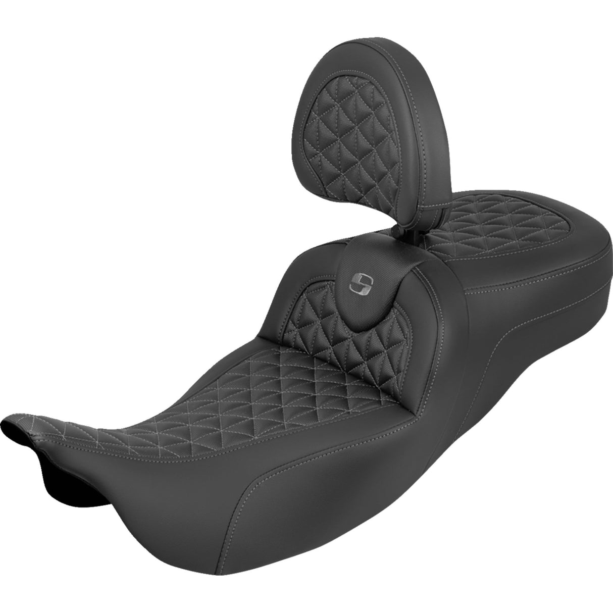 Saddlemen RoadSofa™ Tri Gripper Seat Standard Reach Gray Stitch W Backrest Flh Flt - 808-07B-211B2 For Harley Touring 2008-2025