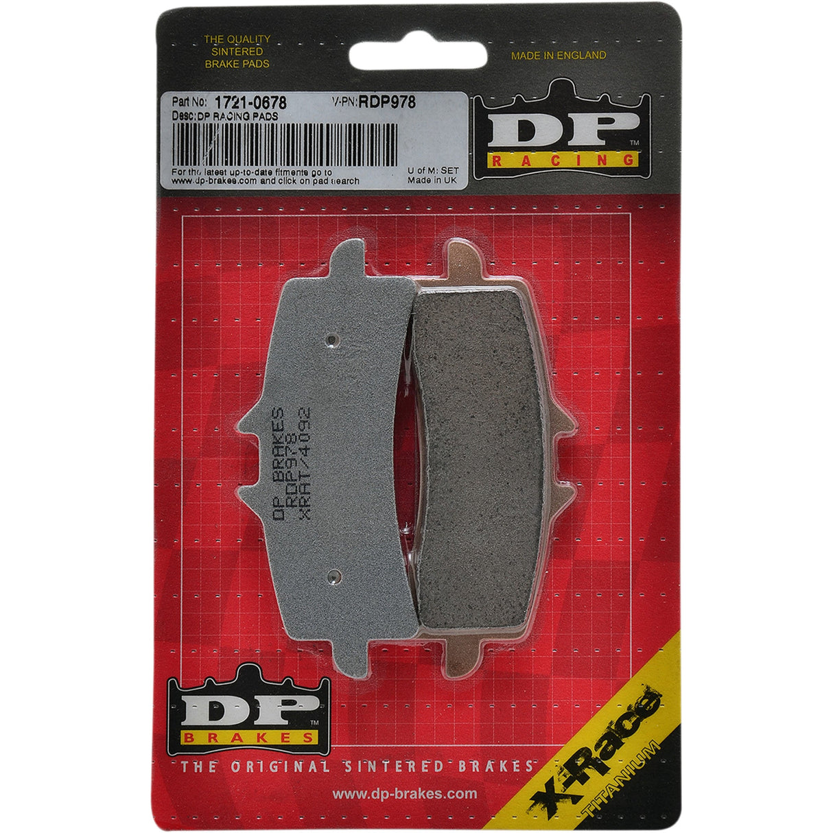 DP Brakes RDP X-Race Titanium Sintered Brake Pads - RDP978 For Ducati Motorcycles 2007-2024 | Triumph Motorcycles 2011-2024