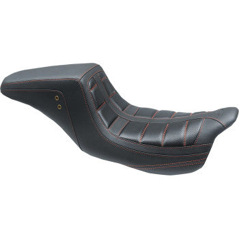Mustang Squareback One-Piece Seat Tuck And Roll Black With American Beauty Red Stitching - 75239AB For Harley Touring 2008-2025