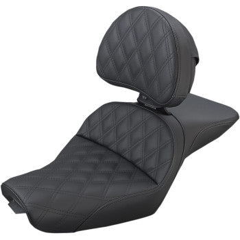 Saddlemen Explorer Seat With Backrest Lattice Stitched Black - 807-03-030LS For Harley Sportster 2004-2020 (4.5G Tank)