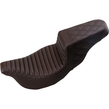 Saddlemen Step-Up Seat — Rear Lattice Stitch Front Tuck-N-Roll Brown - 808-07B-176BR For Harley Touring 2008-2025