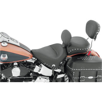 Mustang Wide Solo Seat With Removable Backrest With Backrest Black Studded With Concho - 79485 For Harley Softail 2005-2017