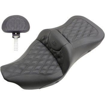 Saddlemen Heated Roadsofa™ Lattice Stitched Seat With Backrest Full Lattice Stitch Heated - 808-07B-182BRHC For Harley Touring 2008-2025