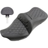Saddlemen Heated Roadsofa™ Lattice Stitched Seat With Backrest Full Lattice Stitch Heated - 808-07B-182BRHC For Harley Touring 2008-2025