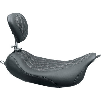 Mustang Wide Tripper™ Solo Seat With Removable Driver Backrest With Drivers Backrest Black With Gun Metal - 79727GM For Harley Touring 2008-2025