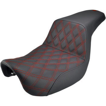 Saddlemen Step-Up Seat — Red Stitching Front Lattice Stitch With Red - 806-04-172RD For Harley Dyna Wide Glide / Super Glide / Switchback 2012-2016