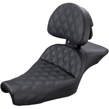 Saddlemen Explorer Seat With Backrest Lattice Stitched Black - 807-11-030LS For Harley Sportster 2004-2022 (3.3G Tank)