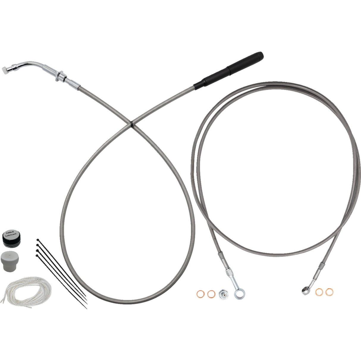 FAT BAGGERS INC. 0662-1310 249914-C EZ Install Kit 14" handlebars - upper clutch - full length - braided stainless steel/chrome