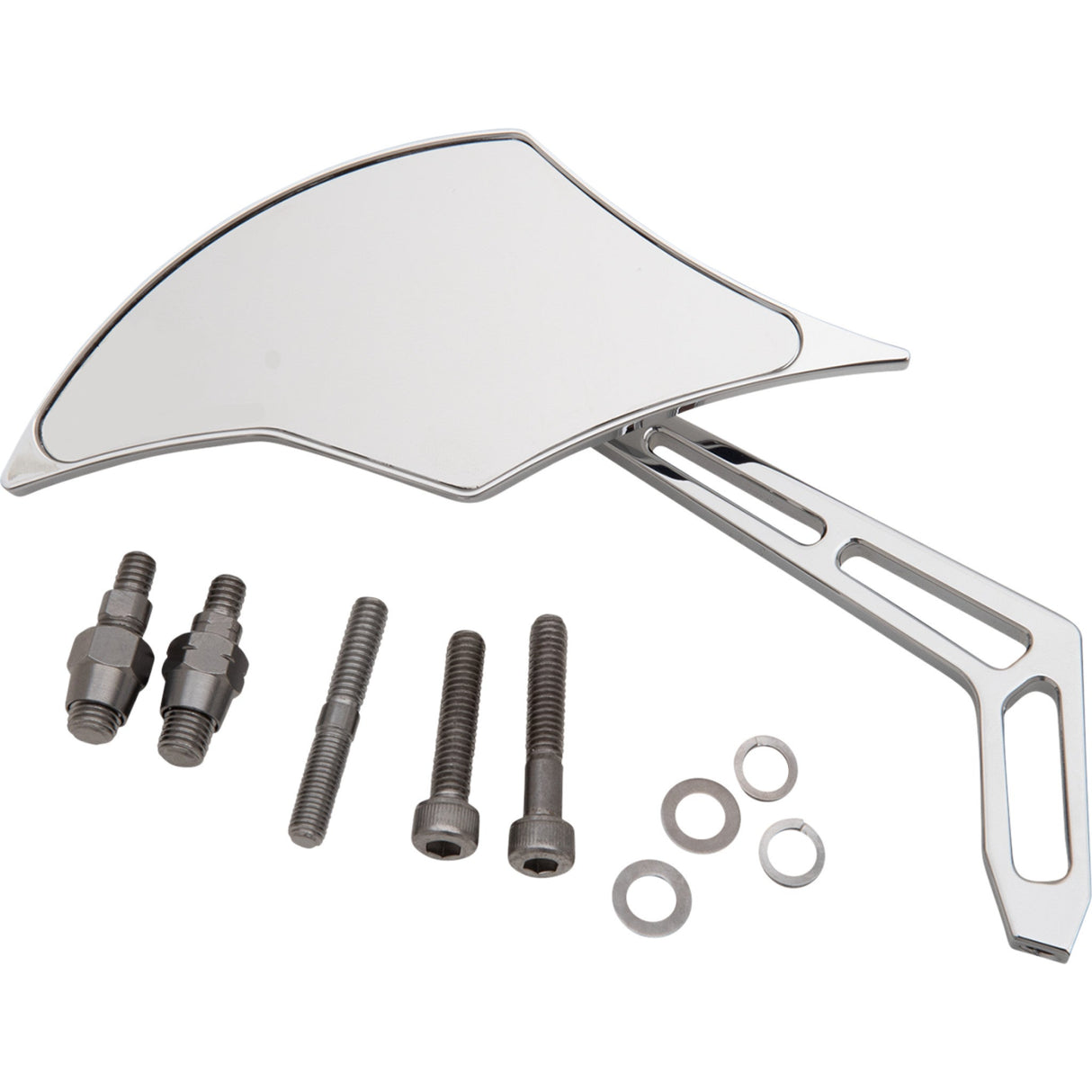 PRO-ONE PERF.MFG. 0640-1434 102300 Billet Aluminum Mirror Mirror - Weekend Warrior - Side View - Cut-Out/Flame Head - Oblong - Chrome - Left