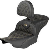 SADDLEMEN 0801-2339 823-07-182B7 Roadsofa™ Lattice Stitch Seat RoadSofa™ Seat - with Backrest - Lattice Stitch - Gold Stitch - FLH/FLT '23-'25