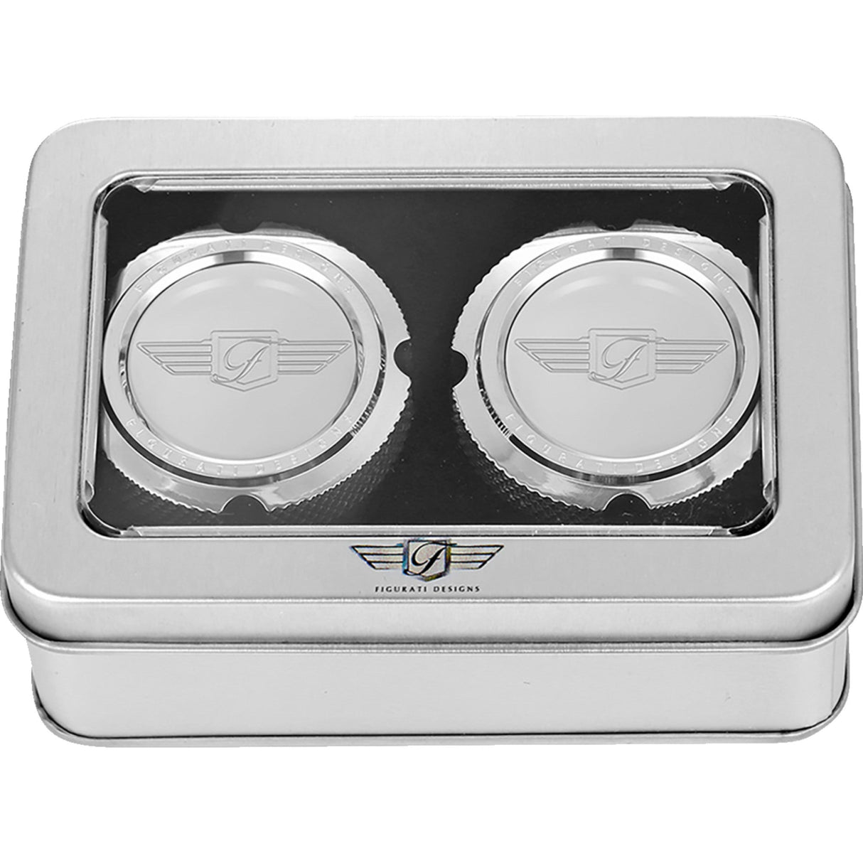 FIGURATI DESIGNS 0214-2141 FD01-FAC-SS Front Axle Nut Cover Axle Nut Cover - Front - Stainless Steel - Figurati Designs Logo - Silver