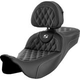 Saddlemen Roadsofa™ Extended Reach Seat Lattice Stitch White Stitch With Backrest - 808-07B-184B6 For Harley Touring 2008-2025