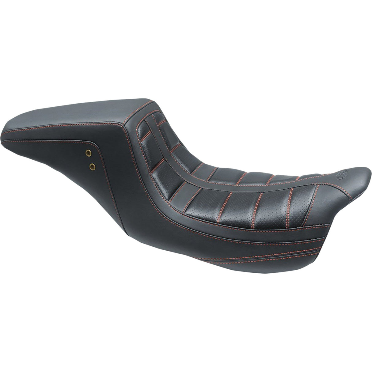 Mustang Squareback One-Piece Seat Tuck And Roll Black With American Beauty Red Stitching - 75239AB For Harley Touring 2008-2025