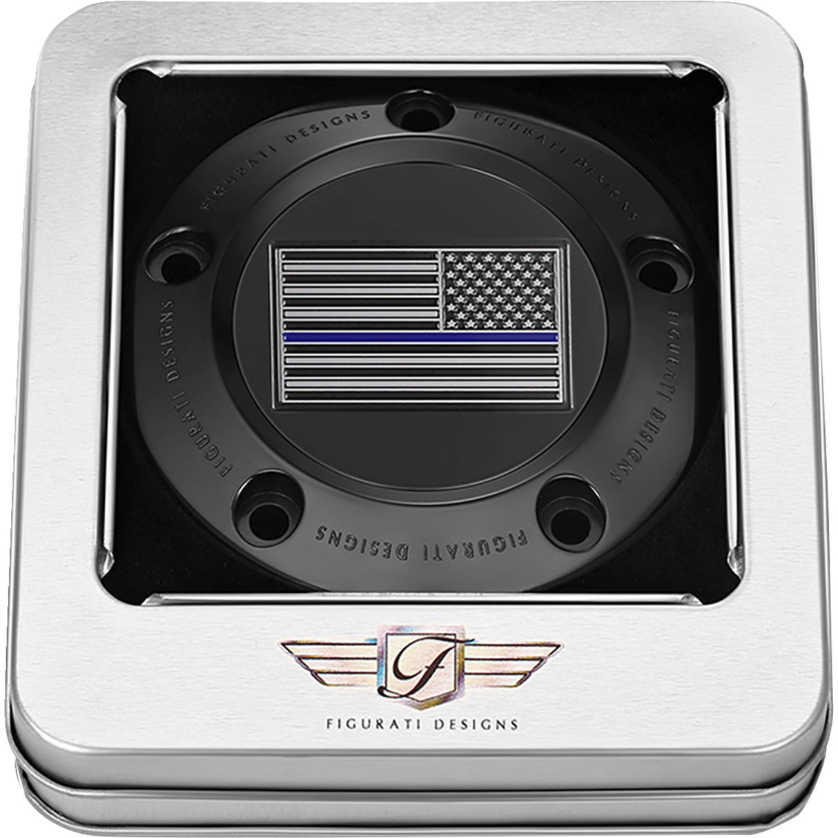 Figurati Designs Timing Cover 5 Hole Blue Line American Flag Black - FD71-TC-5H-BLK For Harley Motorcycles 1999-2017
