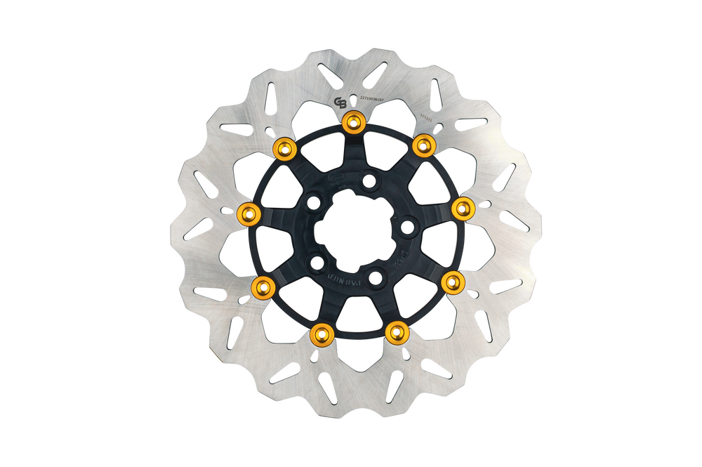 Gbrakes Rotor 11.8" Floating Wave Rear Black Gold Buttons - GBDU076 For Harley Touring 2008-2026
