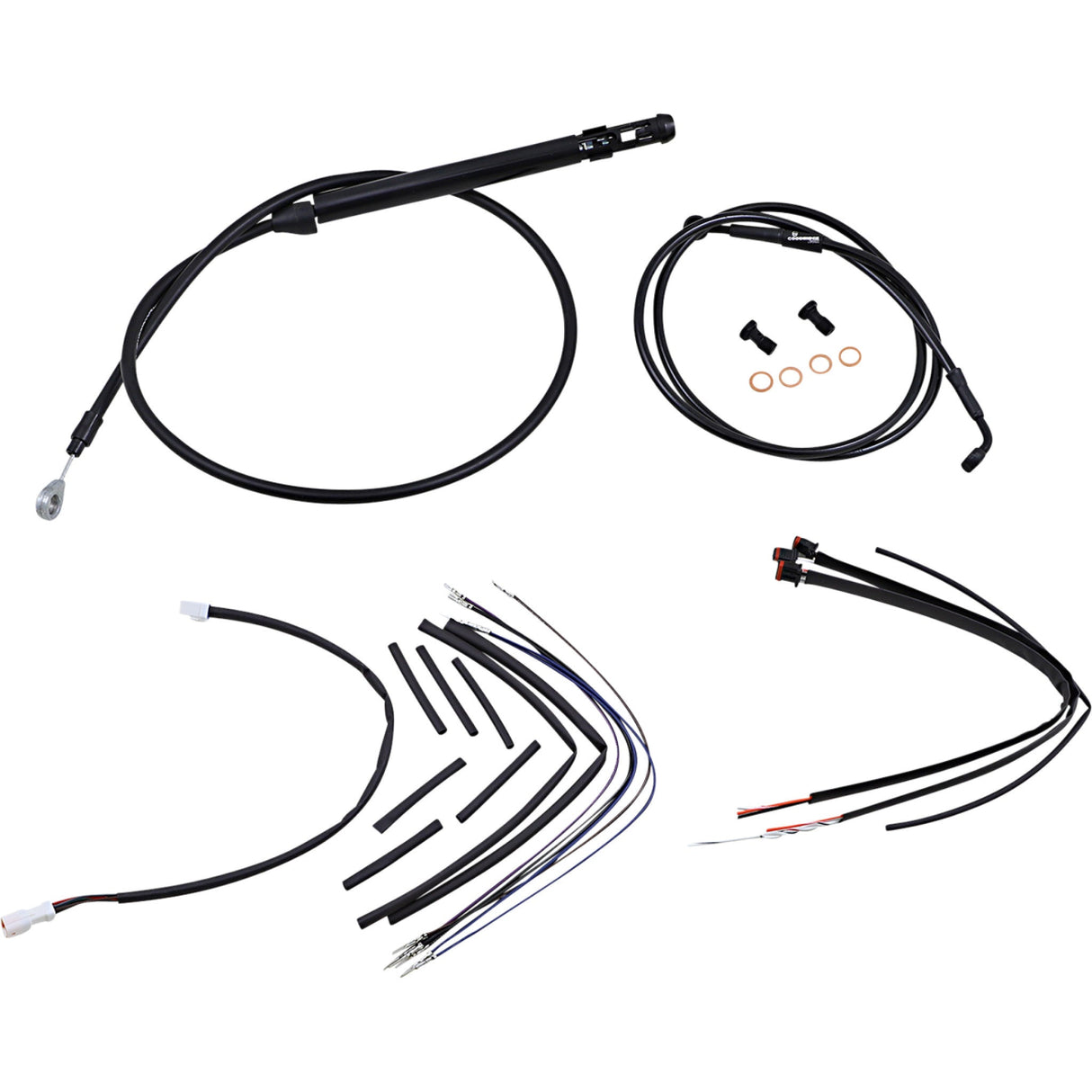 Burly Brand Complete Black Vinyl Handlebar Cable Line Kit For Ape Hangers 16" FX - B30-1261 For Harley Softail 2018-2024