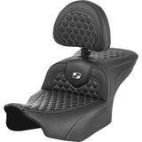 Saddlemen Honeycomb Roadsofa™ Seat With Backrest Honeycomb White Stitch - 823-07-189B6 For Harley Touring 2023-2026
