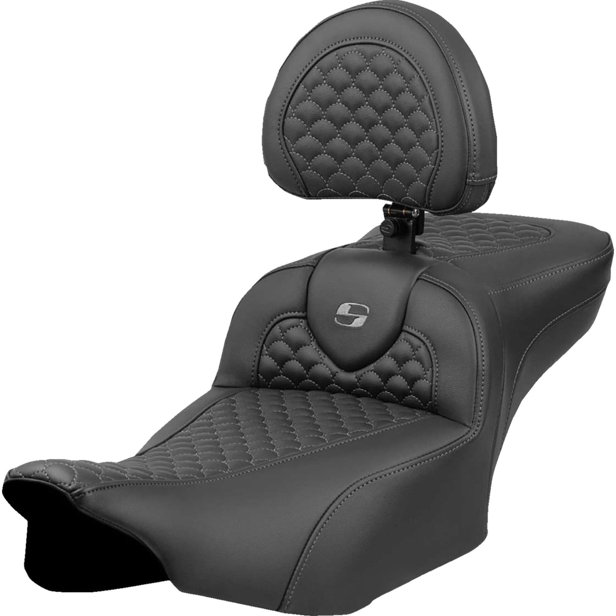 Saddlemen Dragon Scale Stitch RoadSofa™ Seat Dark Gray Stitch With Backrest - 823-07-209B2 For Harley Touring 2023-2026
