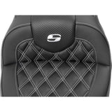 Saddlemen Roadsofa™ Lattice Stitch Seat With Backrest Carbon Fiber White Stitch - 823-07-206B6 For Harley Touring 2023-2026
