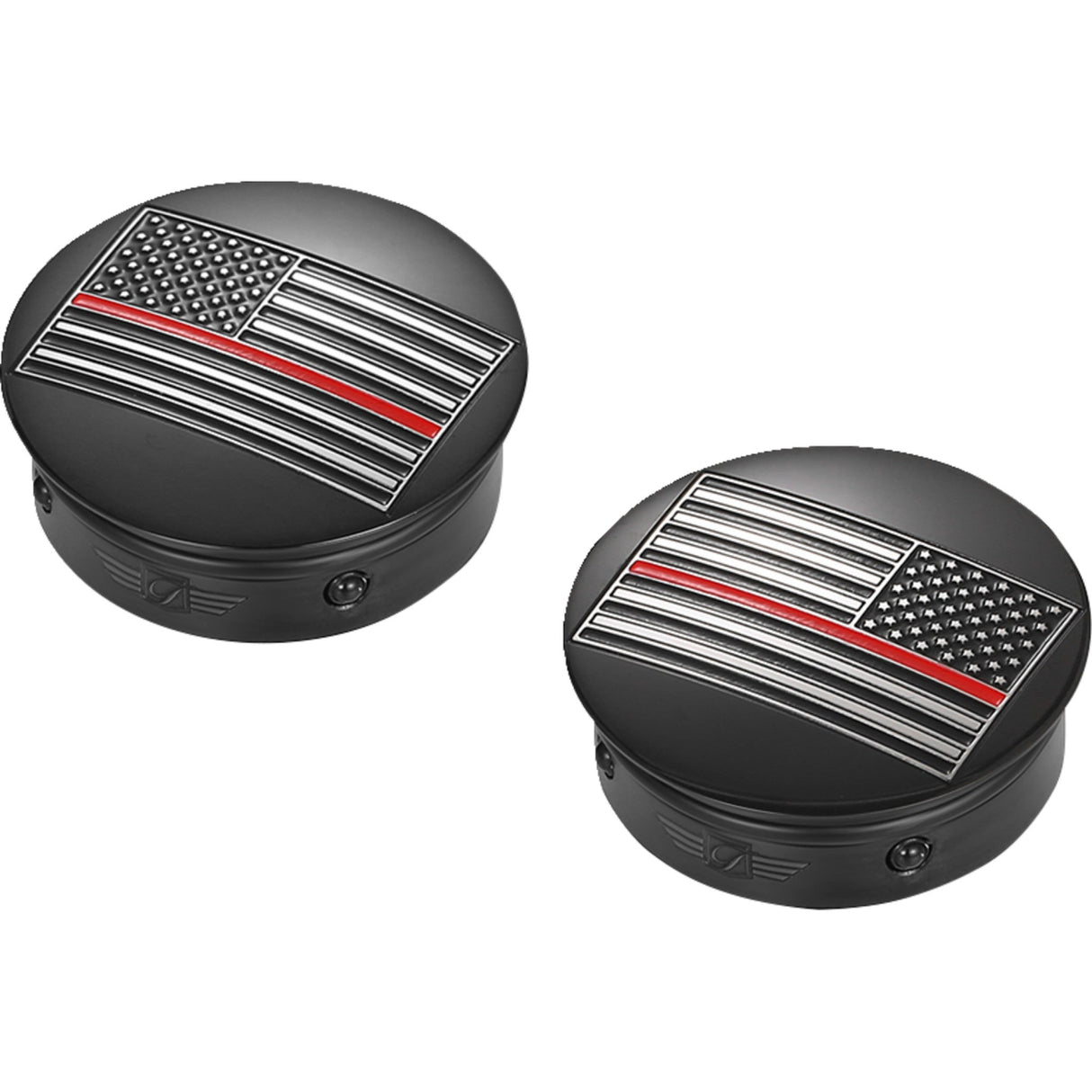 Figurati Designs Swing Arm Covers Red Line American Flag Custom Black Reversed - FD75-AFRL-BLK For Harley Motorcycles 1980-2026