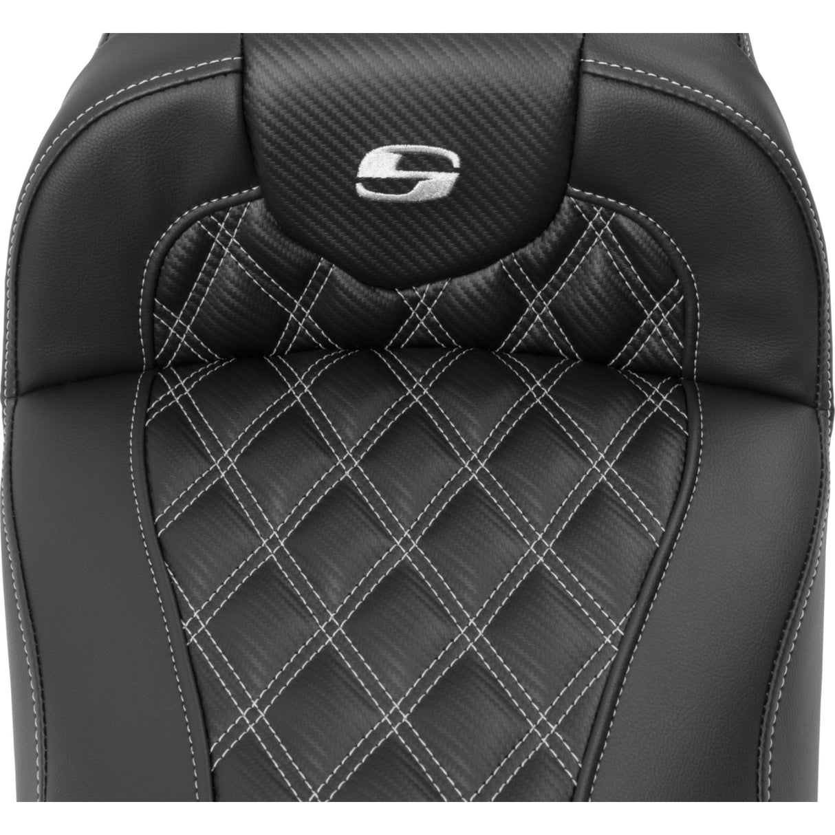SADDLEMEN 0801-1798 823-07-20705 Roadsofa™ Extended Reach Seat - without Backrest - Carbon Fiber Lattice Stitch - Silver Stitch - FL/FX '23-'24