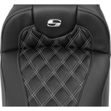 SADDLEMEN 0801-1798 823-07-20705 Roadsofa™ Extended Reach Seat - without Backrest - Carbon Fiber Lattice Stitch - Silver Stitch - FL/FX '23-'24