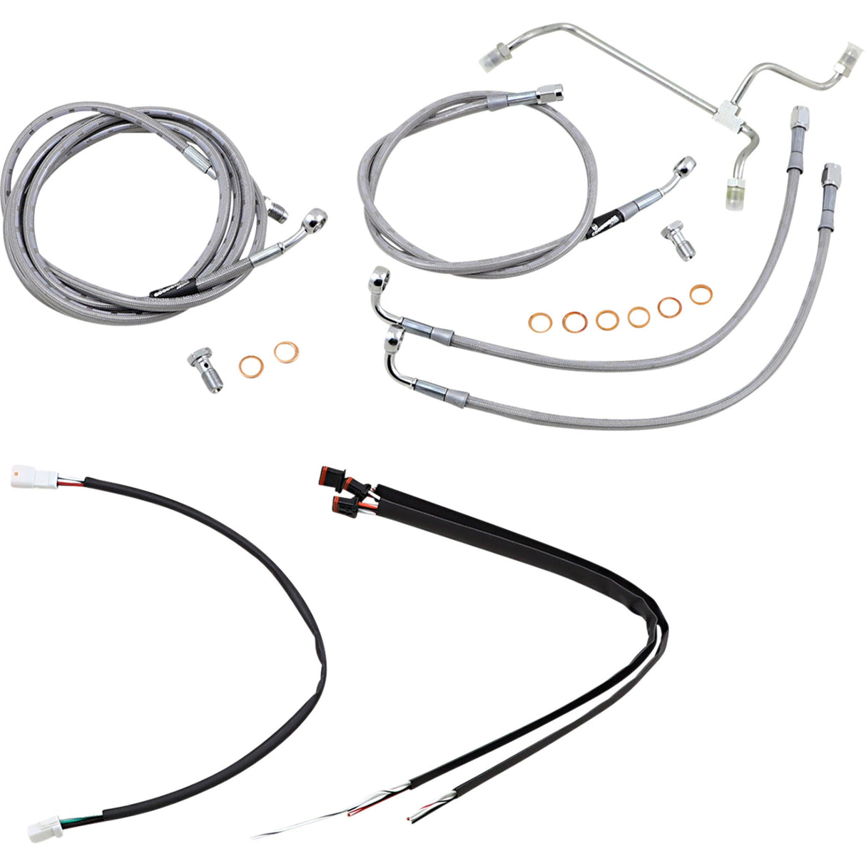 Burly Brand Complete Stainless Braided Handlebar Cable Brake Line Kit 16" Ape Hangers - B30-1165 For Harley Touring 2017-2019