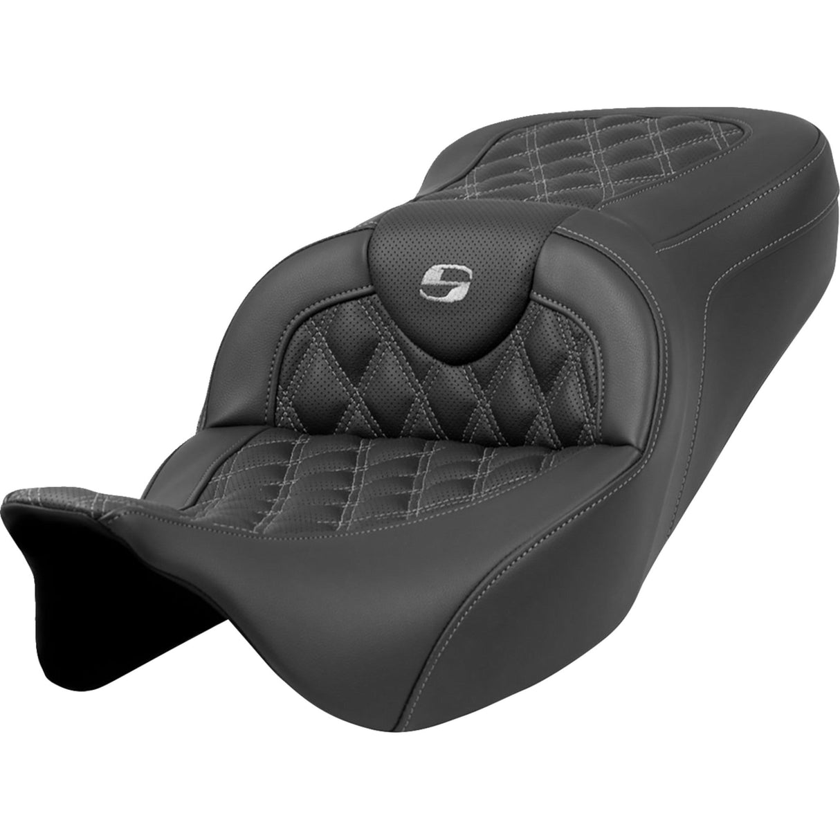 Saddlemen Roadsofa™ Lattice Stitch Seat Dark Gray Stitch Without Backrest - 808-07B-18202 For Harley Touring 2008-2025