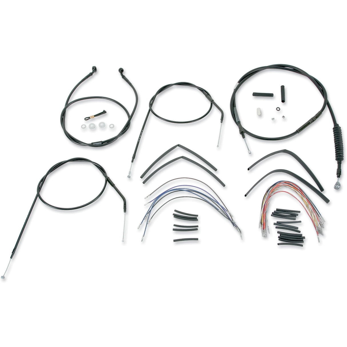 Burly Brand Complete Black Vinyl Handlebar Cable Line Kit For Ape Hangers 16" - B30-1001 For Harley Sportster 1996-2003