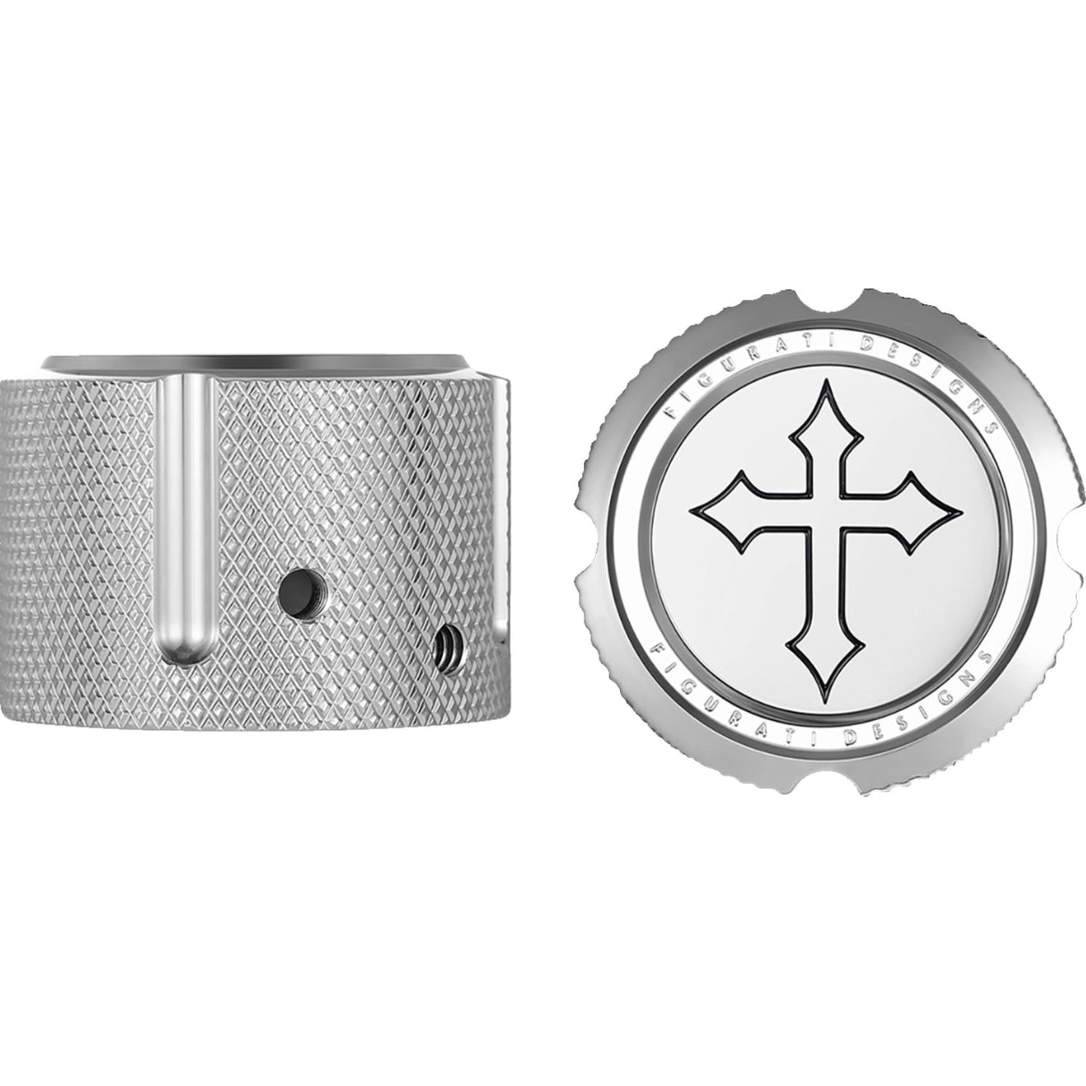 Figurati Designs Front Axle Nut Cover Front Stainless Steel Cross Silver - FD41-FAC-SS For Harley Motorcycles 2002-2022
